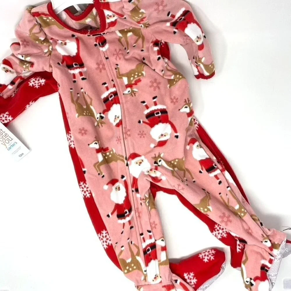 Carter's Just One You® Toddler Santa Reindeer Fleece Footed Pajamas Pink 12M